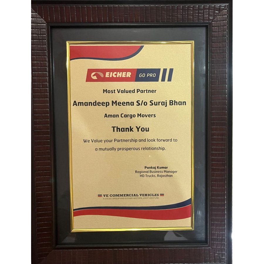 Most Valued Partner – Eicher Trucks & Buses, VE Commercial Vehicles Ltd (HD Trucks, Rajasthan)